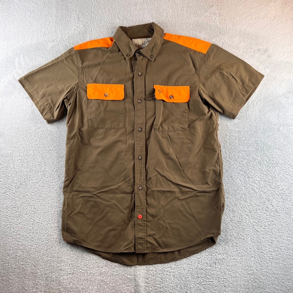 Duck Camp Mens SW100 Short Sleeve Hunting Shirt Brown Blaze Orange Medium